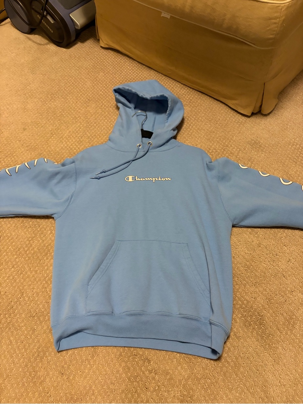 Champion Baby Blue Pullover Hoodie with Classic Tag